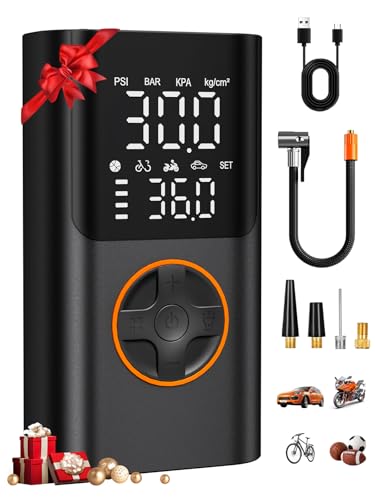 Wishokok Tire Inflator Portable Air Compressor, 4X Fast 150PSI Electric Bike Pump with Gauge and USB Charging Output, LED Light, Portable Air Pump for Car, Motorcycle, Bicycle & Ball Inflation
