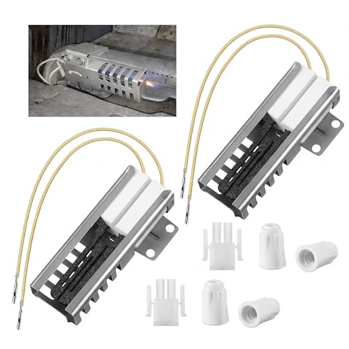 Dreyoo 2 Pack Gas Oven Igniter Compatible with DG94-00520A Gas Range Oven, Flat Ovens Igniter Connector Plug and Ceramic Nuts Compatible with GE/Hotpoint/WB13K21/501a