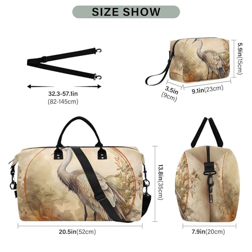 Large Travel Duffel Bag, Crane Circle Sports Tote Gym Bag, Shoulder Weekender Overnight Bag for Women Men, Carry On Luggage with Toiletry Bags3
