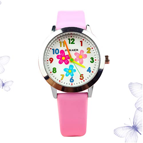 Nicerio Relógio infantil de quartzo com estampa floral, relógio de pulso infantil, relógio de couro