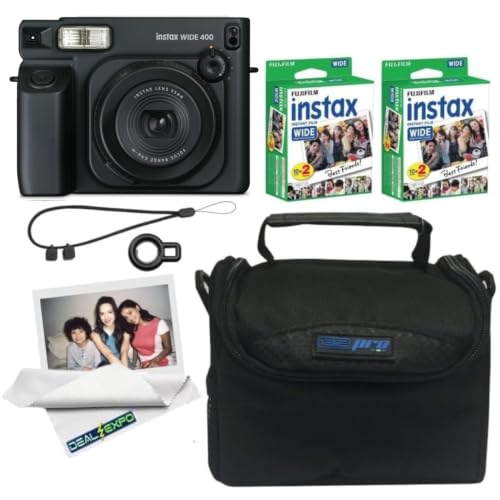 Image of FUJIFILM instax Wide 400 Instant Film Camera (Black + Extra Film (40 Sheets) and Travel Bag)