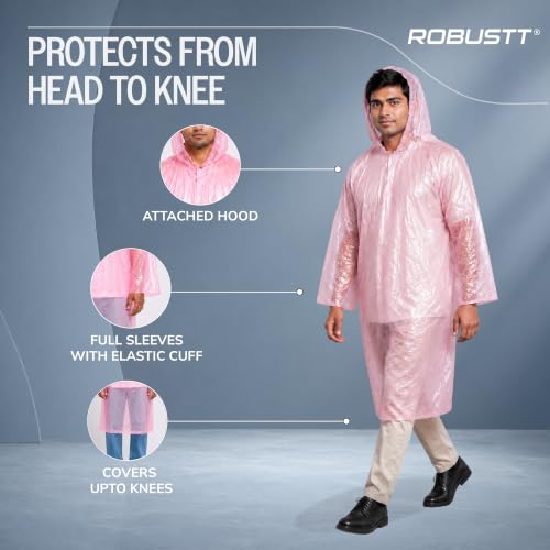 Image of Robustt Disposable Rain Card for Unisex | Pocket Raincoat for Travel | Waterproof Disposable Raincoat with Hood | Universal Fit Knee Length Raincoat for Men & Women | Emergency Rain Poncho