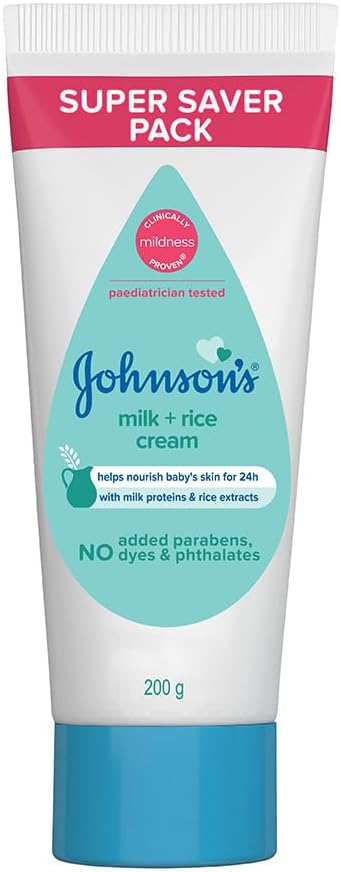 Johnson's Milk + Rice Cream, with Milk extracts and Vitamin E to Replenish Moisture, pH Balanced, 200gm, White