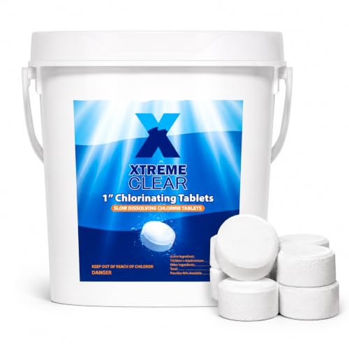 Image of XtremeClear 5lbs 1 inch Chlorine Tabs for Swimming Pool Hot Tub & Spa Eliminate Bacteria & Algae Sanitizer Makes Water Clean & Crystal Clear Slow Dissolving, 5-Pounds