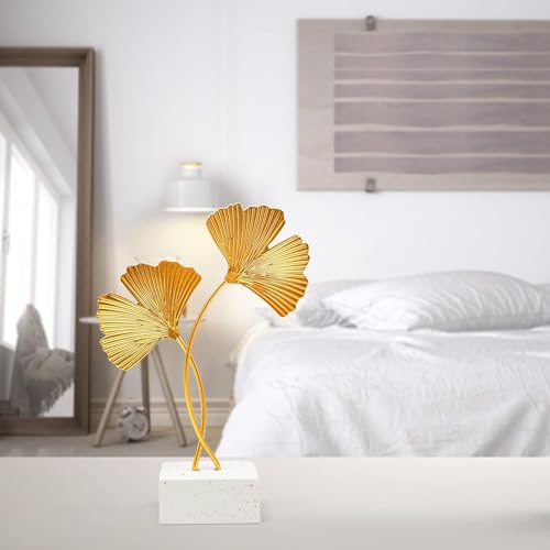 Estatua de hoja de ginkgo creativa, pequeña hoja de ginkgo adornos de ginkgo escultura dorada de escritorio decoración de sala de estar moderna decoración creativa para el hogar oficina moderna - imagen 6