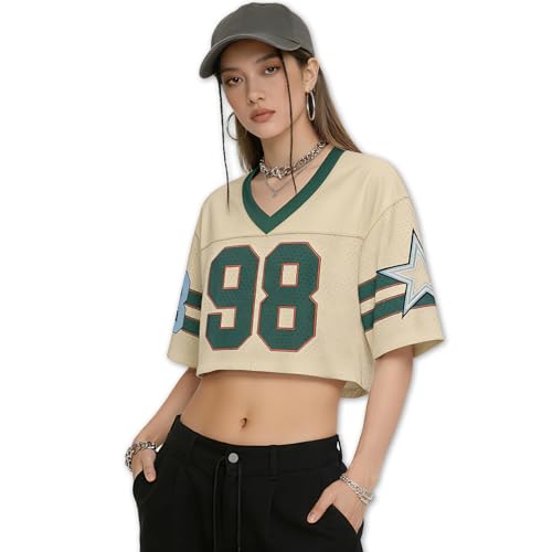 Jiveels #98 Women's Y2K Crop Top Jersey - Hip Hop Plain Football