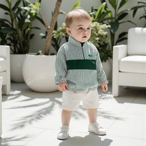 Toddler Baby Boy Fall Clothes Golf Embroidery Jacket Striped Stand Collar Half Zipper Tops Kids Casual Shirt2