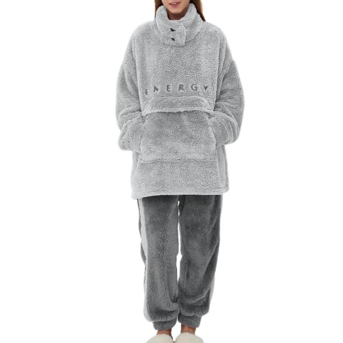 Homgro Women's Long Sleeve Shirt Pants Set Cute Fuzzy Fleece Paja...