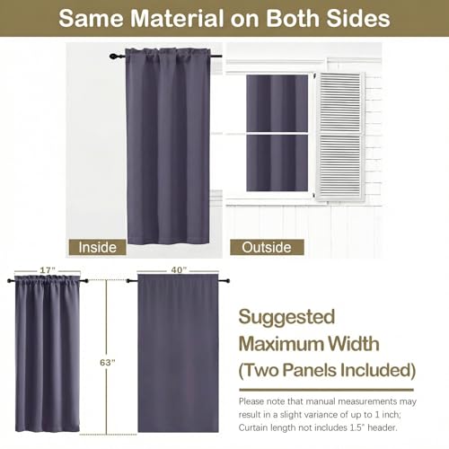 Image of Greyish Purple Blackout Curtains for Bedroom 63 Inch Length 2 Panels, Protect Privacy Thermal Insulated Solid Curtains for Living Room, Rod Pocket Window Treatment Blackout Drapes, 2x40Wx63L