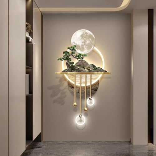 Image of Fairy Garden Moon LED Wall Light Decor with Smart RF Wireless Remote | Premium Metal Art Showpiece with Warm LED | Modern Luxury Wall Lighting for Living Room Bedroom Hall | 19 x 40 Inches