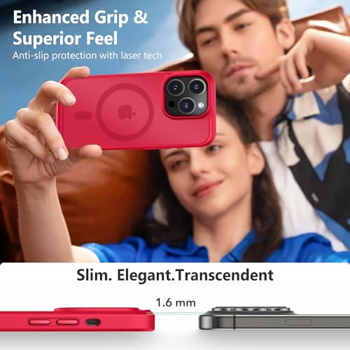 Image of MOCCA Magnetic Shockproof for iPhone 14 Pro Case,Red | 13ft Drop Tested | Compatible with MagSafe | Anti-Slip Matte Finish | Raised Camera & Screen Lip | Ultra-Slim Design