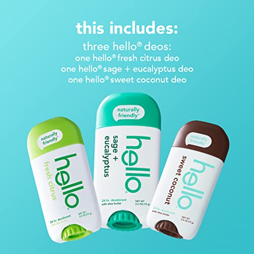 hello Deodorant Variety Pack (Coconut, Citrus, Sage) + Toothpaste Variety Pack (Unicorn, Strawberry, Dragon) for Women, Men, Kids