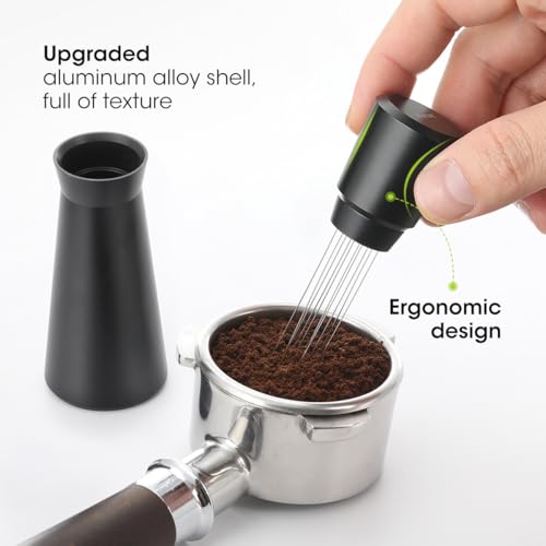 Image of Aieve WDT Tool Espresso, Metal Distribution Tool with 10 x 0.4mm Stainless Steel Needles Espresso Stirrer, Coffee Distributor Aluminum Alloy Handle & Stand with 10 Extra needle