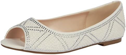 Women's Peep Toe Glitter Crystal Rhinestone Faux Pearl Dress Flat