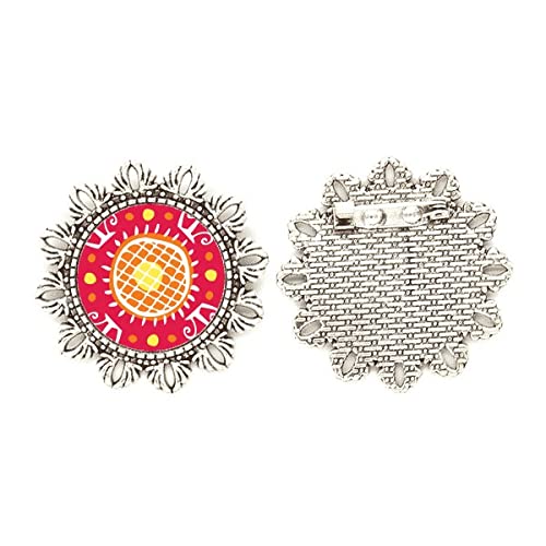 Broche de plata esculpido con tótems antiguos y girasoles de diseño exclusivo
