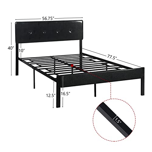 Ltmeuty Full Bed Frame - Metal Platform Bed Frame, Mattress Foundation With Pu Headboard, For Boys, Teen, Young, Metal Support And No Box Spring, Black #TOP1