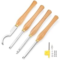 Drechseleisen, OJTOJT Drechselzubehör, 4-teiliges Drehmeißel Set, Hartmetall-Klingen (Rund, Quadrat, Diamant), Ergonomischer Griff – Ideal für Drechselbank Projekte