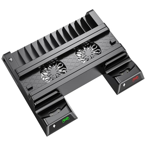 ASUNCELL Soporte vertical para PS4, con ventilador y estación de carga para PS4 Pro/Slim, incluye 12 juegos
