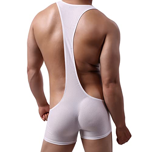 Qiati Mens Athletic Supporters Breathable Wrestling Boxers One Piece Bodywear Jumpsuit Underwear Singlet Basic Layer Leotard #TOP3