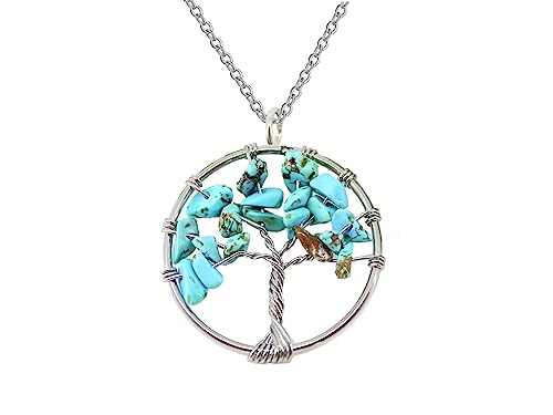 Only faith Collar para Mujer Arbol de Vida con piedras naturales Hecho a mano Acero Inoxidable Amuleto y protección Limpieza de Chakras meditación (Turquesa)