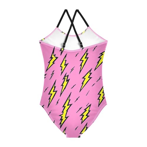 Yellow Lightning Bolts Girls One Piece Swimsuits Sport Halter Swimwear Beach Bathing Suit 3T2
