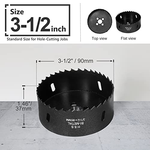 Image of 3-1 /2 Inch Hole Saw with 3 /8 inch Triangle Shank Quick Change Arbor, JTemgle Bi-Metal Hole Saw Heavy Duty Hole Cutting Tool for Cornhole Boards, Recessed Lights, Wood, Plastic, Drywall & Soft Metal