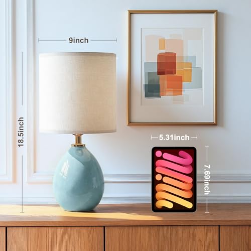 Image of Dawnwake 18.5 inch Table Lamp Set of 2 for Living Room Bedroom, Bedside Lamps for Night Stands, Desk Nightstand Lamp Dimmable, Modern Linen Cream Ceramic Lamps (Blue)