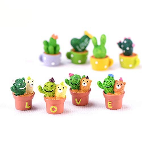 Yeshai3369 Creative Cartoon 2Pcs Cute Cactus Love Cup/Pot Miniature Landscape Bonsai Ornament Desktop Decor for Garden, Patio, Yard, Home, Chrismats Tree, Parties A Random Style