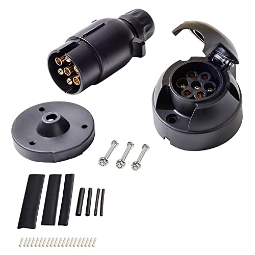 Feuunly Prise Remorque 7 Broches Male Femelle, 12V Prise Attache Remorque 7 Broches Étanche Tapis de Caoutchouc, Avec Tube Thermorétractable Et Déduction Fil De Cuivre, Pour Remorque (Extrémité à Vis) Cover