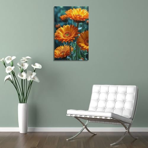 Décoration murale marguerites gerbera orange mur blanc ZHOUKEG