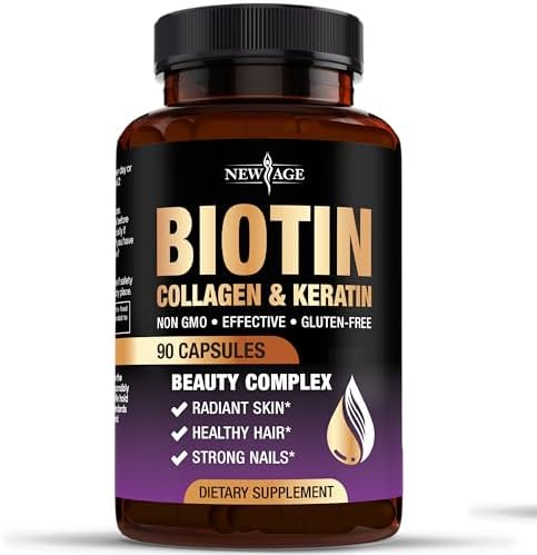 NEW AGE Biotin Collagen Keratin Hyaluronic Acid – 50,000mcg Hair Growth Vitamins for Men and Women, Nails, Hair, Skin Vitamins and DHT Blocker with Vitamin E Folic Acid Pumpkin Seed MSM – 90 Count