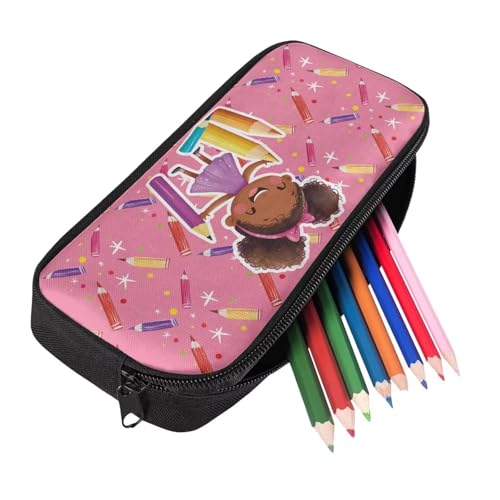 Image of Pencil Case Organizer for Kids Girl Boy Pencil Girl Print Pen Marker Holder Zipper Storage Bag Big Pencil Pouch for College School Office Pink