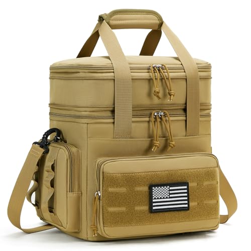 Image of Tactical Lunch Bag & Lunch Box for Men - Large Double Deck Expandable Insulated Soft Adult Lunchbox for Work - Cooler Bag for Beach, Picnic, Camping,Outdoor,Travel (Brown,23L)