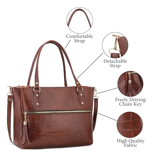 Image of AVERAA Medium Capacity Croco Pattern Tote Bags For Womens Big Purses And Handbags Ladies Big Shoulder Bag | Office Bag for Women, Ladies Bag Stylish Branded, Leather Bag for Women, Women Office Bag | Chic Croc Texture, Dual Carry Style, Rich Tan Finish, Spacious Interior, Secure Zip Closure, Adjustable Strap