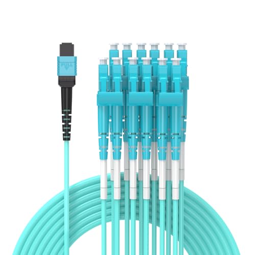 Cable de fibra óptica MPO a LC OM3 Fanout de 12 hebras y 2 metros Aqua