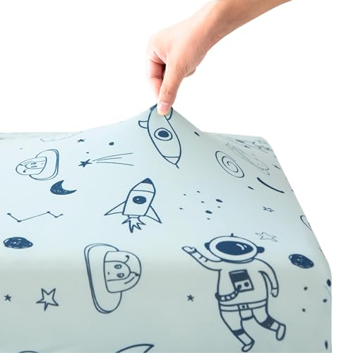 Image of SDIII 2 Pack Astronaut Space Crib Sheets for Boys Girls 52x28 Stretchy Microfiber Jersey Knit Space Sheet for Standard Crib and Toddler Mattress