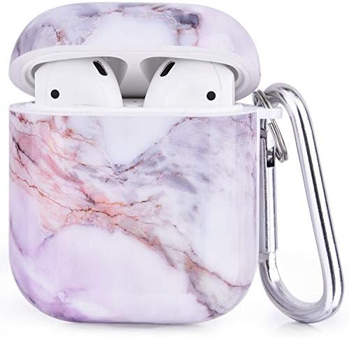 CAGOS for Airpods Case, Cute Marble Protective Hard Cover with Keychain Compatible with Apple Airpods 2nd/1st Generation Case for Women Men, Light Purple