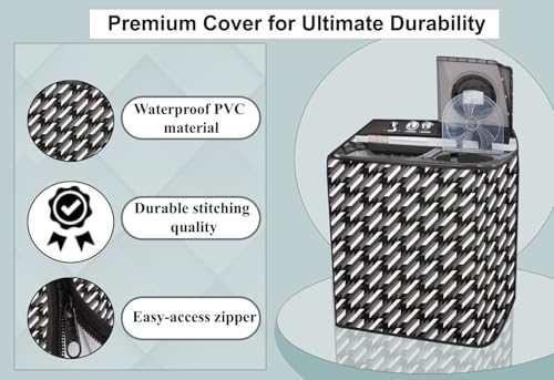 Image of Stylista Washing Machine Cover Compatible for Godrej 8 KG Semi-Automatic Top Loading WSEDGECLS805.0PN2MWNRD, Symmetric Pattern Black