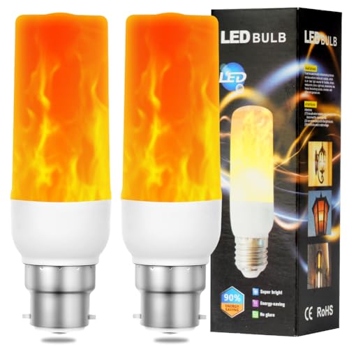 AUAUY Bombilla LED de Llama, 2 W, B22, Efecto Llama, 1400 K, Parpadeante, 3 Modos de Iluminación, Decorativa para Hogar, Jardín, Bar, Halloween y Navidad (2 Unidades)