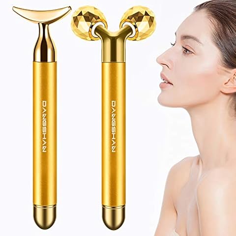 2-IN-1 Electric Face Massager Roller 24k Golden Face Roller, 3D Roller and Unique Crescent Shape Facial Roller Massager Kit Arm Eye Nose Massager Skin Care Tools Cover