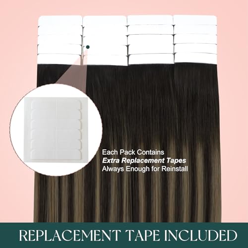 Image of Easyouth 24 Inch Tape in Hair Extensions Human Hair Brown Balayage Real Hair Tape in Extensions Human Hair Dark Brown Ombre Brown Invisible Tape in Extension Adds Length 20pcs 50g Long Straight Hair
