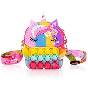 Ainiv Pop it Pop Bag, 2 in 1 unicorn Fidget Bag for Girls, Silicone Push Bubble Crossbody Bag Small Purse, Shoulder Bag…