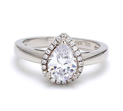 Ornate Jewels 925 Silver 1 Carat Pear Solitaire AAA Grade American Diamond Halo Ring for Women and Girls Engagement Wedding Jewellery (B08319C77R) Amazon Price History, Amazon Price Tracker