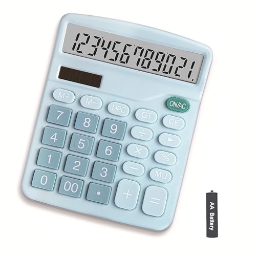 Calculadora azul para escritorio con botones sensibles para finanzas domésticas
