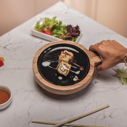 Image of Back in Black Serving Board with Black Enamel Finish | Multipurpose Wooden Cutting Board, Serving Platter, Pizza Tray & Charcuterie Board | Ideal Gift