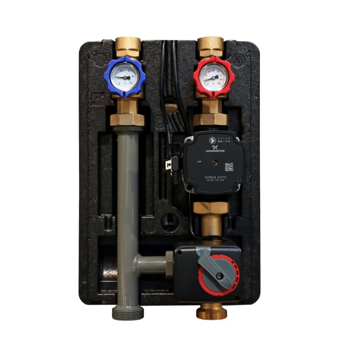 Grupo de bombas GPO S DN25 I con mezclador y bomba UPM3S Auto 25-60 I Bomba de alta eficiencia PWM I Válvula mezcladora de 3 vías con actuador I Grupo de circuito de calefacción premontado