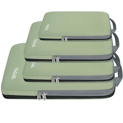 Image of BAGAIL 4 Set /6 Set /8 Set Compression Packing Cubes Travel Accessories Expandable Packing Organizers (Cloth Pattern, 4-Matcha Green)