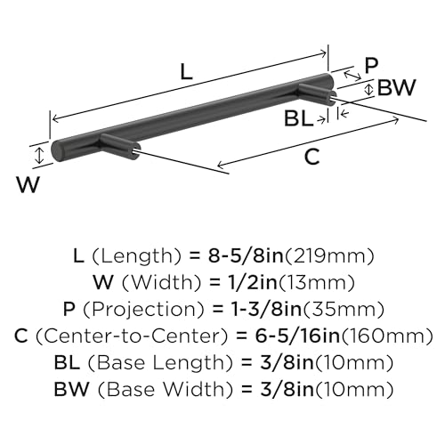 Image of Amerock 6-5 /16 inch Bar Pulls Matte Black Drawer Pull | 6-5 /16 inch (160mm) Center-to-Center Mounting Distance and 8-5 /8 inches Overall Length, Durable Carbon Steel Cabinet Hardware