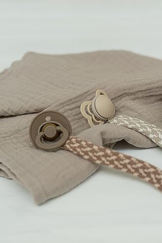 Image of BIBS Paci Braid Dummy Chain Organic Cotton Danish Design, One Size (0-36 Months), Pale Butter