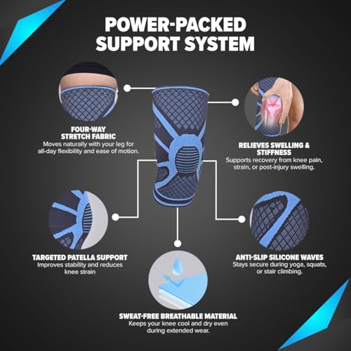 Image of Q DEVICES Comfeel Knee Cap, 1 Pair of Knee Sleeves, Compression Support Sleeve with Non-Slip Design for Workout, Sports, Meniscus Tear, ACL & Arthritis Pain Relief, Unisex (S)